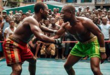 Sierra Leone Wrestling Match Turns Political Battleground Ahead of June 24 Elections Two Guys wrestling